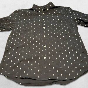 Old Navy Classic Button-Down Shirt Cactus Print Slim Fit Gray Green Men's Large
